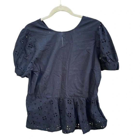 WHO WHAT WEAR BLACK EYELET BLOUSE - Picture 1 of 5